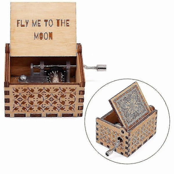 FLY ME TO THE MOON Vintage H Handvevad Trä Speldosa 30 Not Toner