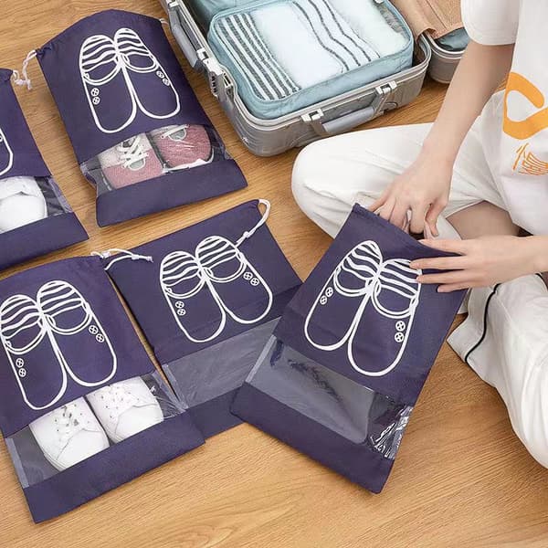 Blå 10-pack dragsko-skobag, dammfri reseförvaring för skor
