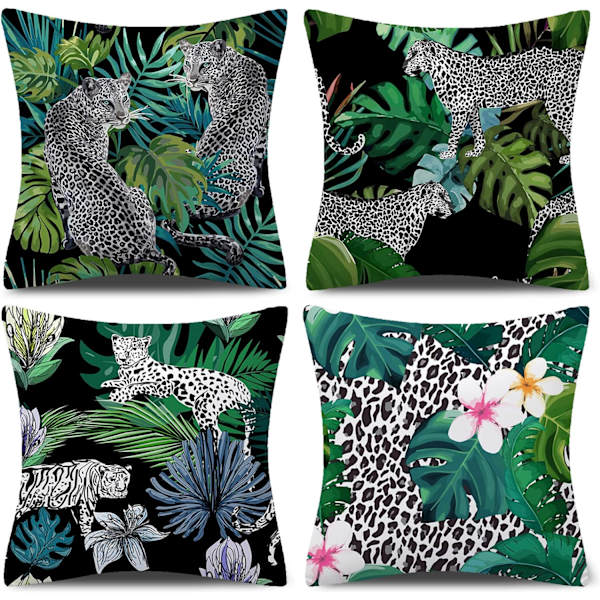 Jungle Tropiska Löv Kuddfodral Set om 4 Dekorativa Kuddfodral