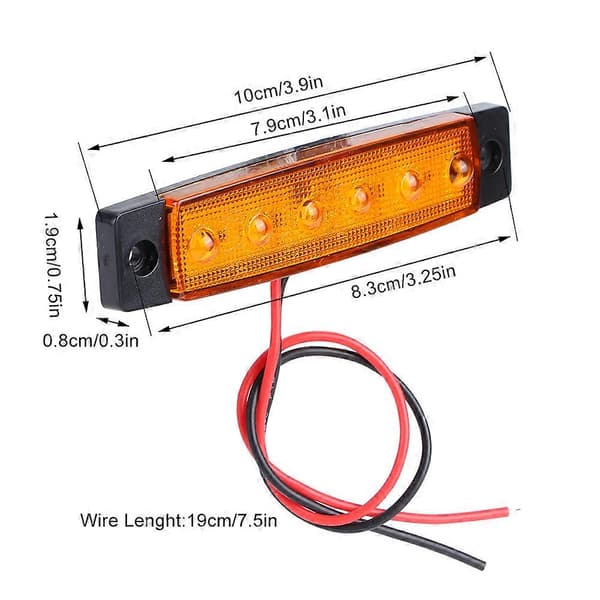 10 stk./sæt Lastbil Sidemarkeringslys Signal Advarselsindikatorlampe med 6 LED 12V Amber