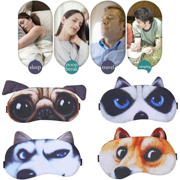 4 Pack Sleep Mask, Animal Sleep Mask Soft Fluffy Eye Mask for Sl