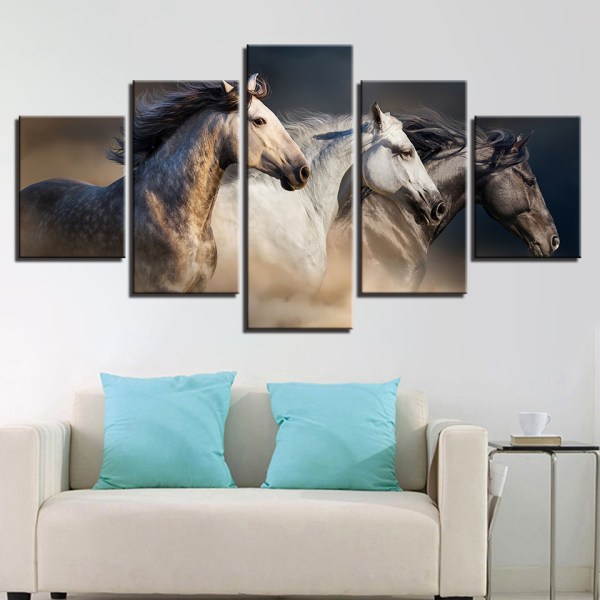 5-osainen seinämaalaus - Kolme hevosta Kuitukangaskoristelu