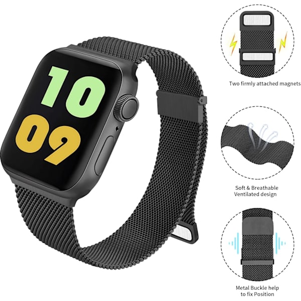 Svart - 1 stk Metallreim Kompatibel med Apple Watch 38mm 40mm