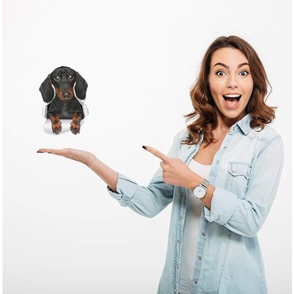 Söt Tax Dog Wall Sticker - Dog Toalett Sticker -3D Dog Win