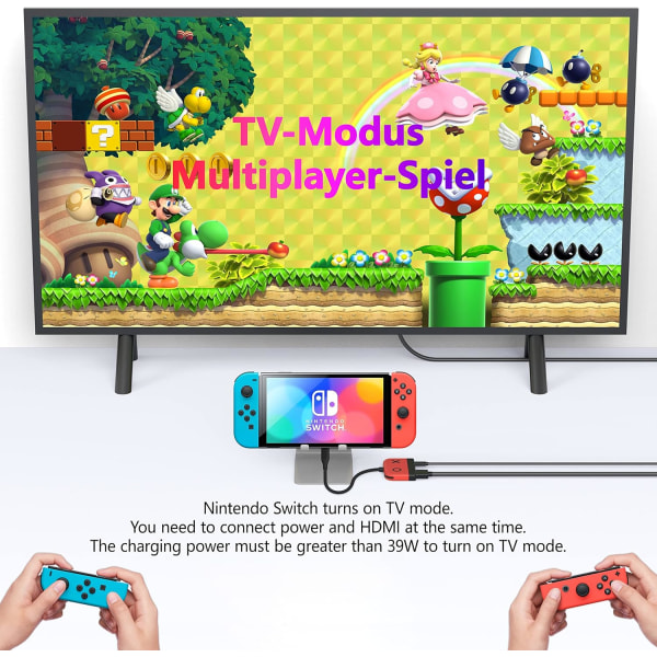 (Röd) Switch Dock för Nintendo Switch OLED, 3-i-1 TV-adapter med vit