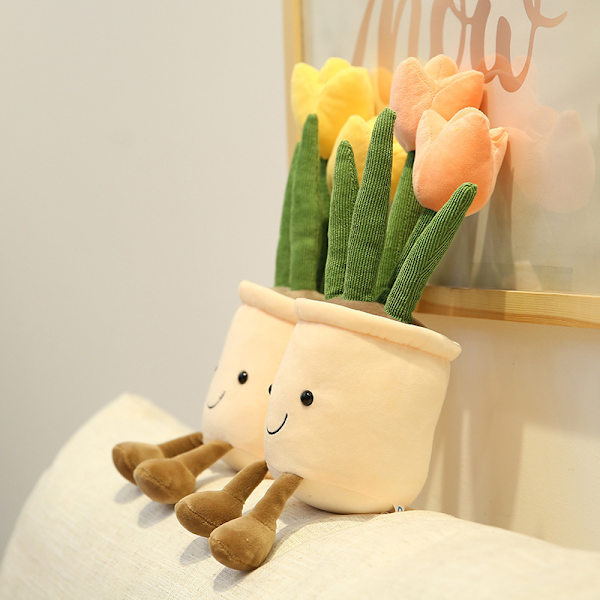 Tulipan Plyslegetøj, 35 cm Blomst Pot Fyldt Plushie Pude Dec