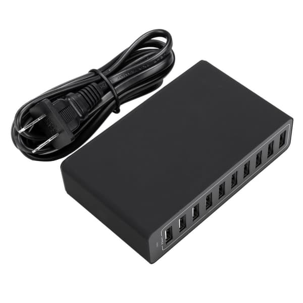 Skrivebords USB-ladestasjon 60W 1 stk Svart 10 Bærbar Reise Hjem Hu
