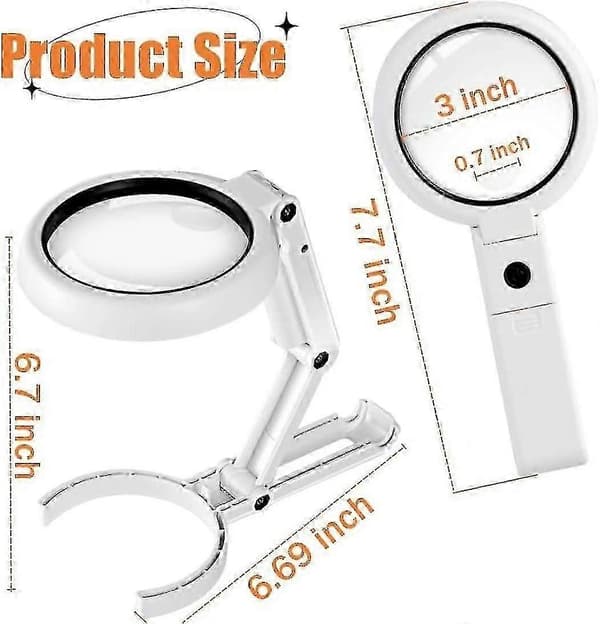 30x 10x Förstoringsglas med Ljus och Ställ, Vikbart Handhållet Förstoringsglas & 2 Nivåer av Dimbarhet för Precisionsarbete