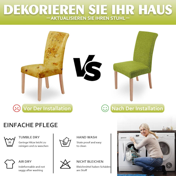 4 stycken stolsöverdrag, Stretch matstolsöverdrag Modern stol