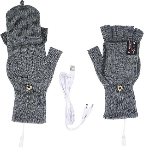 Termiske opvarmede handsker til mænd og kvinder, opvarmede vanter, USB elektriske håndvarmere, genopladelige, vaskbare Gray
