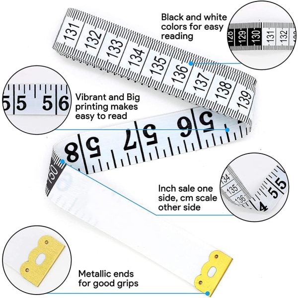 Dobbeltsidet Målebånd til Syning, Brystmål, Taljemål, 15