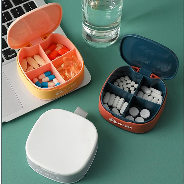 3 bärbara mini pillerorganisatörer - 4 fack - för på språng