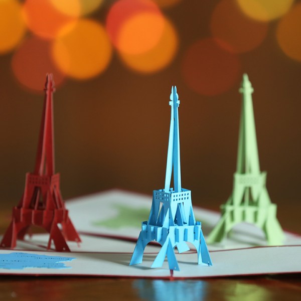 6 kpl Pop Up -kortti "Pariisin Eiffel-torni - kuponki, Bon Voyage Paris