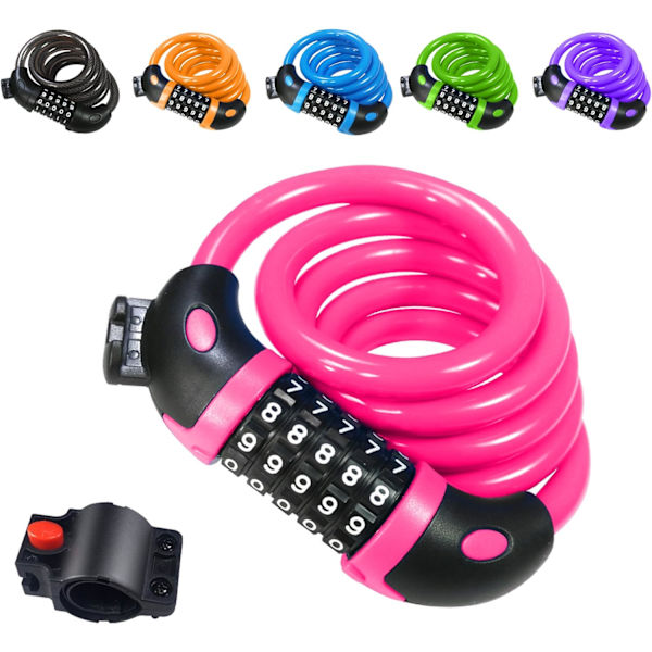 Cykel Lås (Pink), Lang Cykel Lås 120cm x 12mm, Tyverisikker Kabel f