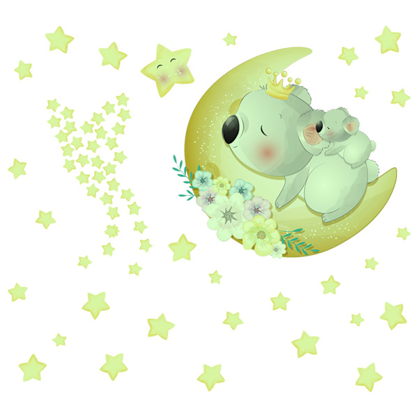 Koala Moon Star Luminous Väggdekaler Cartoon Djur Barn
