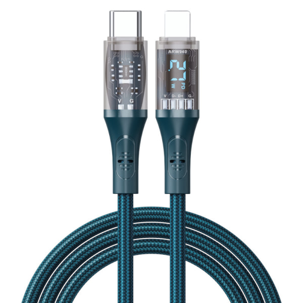 #USB FD PD 27 W 5 A-kabel USB C til USB C Quick Charge QC 4.0 flettet nylon LED-skærm#