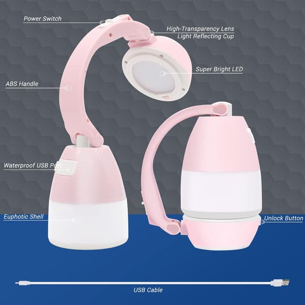 Rosa Fous?mo 3-i-1 LED Campinglanterne & Håndholdt Lommelykt &