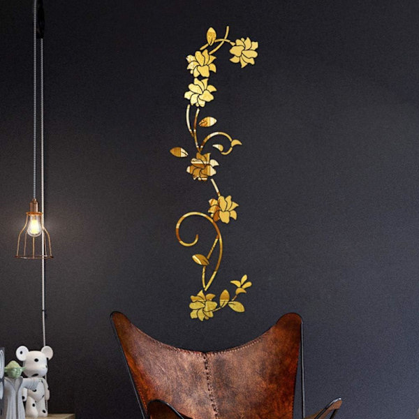 ##/Blomsterranke Akryl Spejl Vægstickers, Elegant Spejlindstilling##/