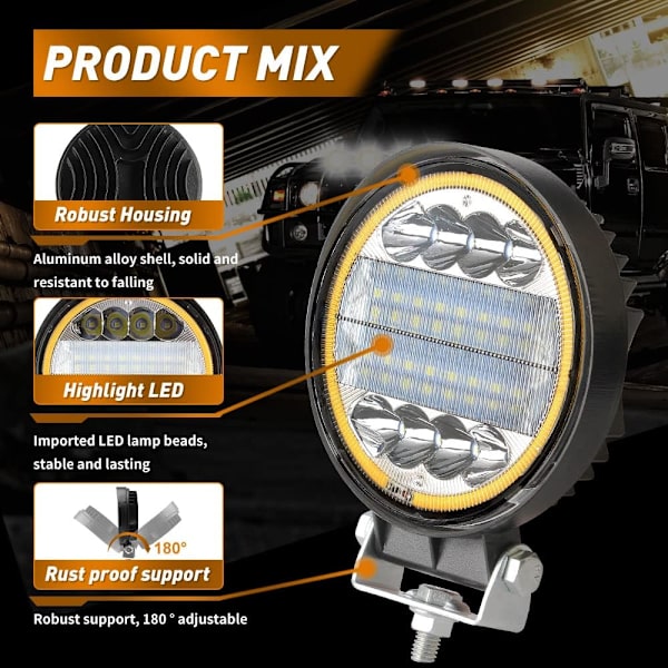 ##/4 stk. 126W LED Spotlys Bar Off Road med 4\" Amber Strobe Halo Ring##/