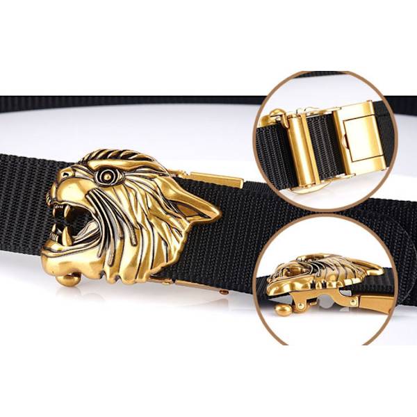 Mennemote Gull/Sølv Tredimensjonal Tiger Spenne Design Topp Belte