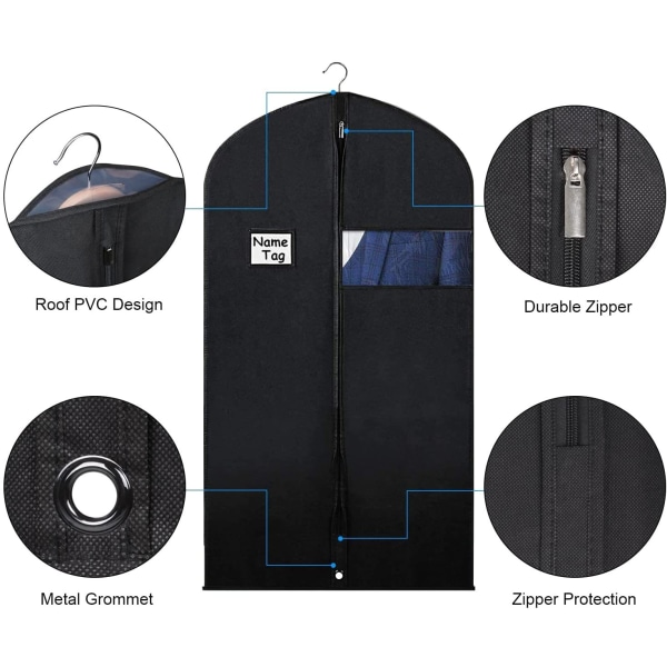 Kjole Taske Beklædningstaske Suit Tasker 60Tommer Tøjbetræk med Trans