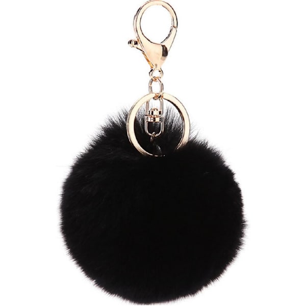 Furry Pompom Nøkkelring, Myk å Ta På (Svart)