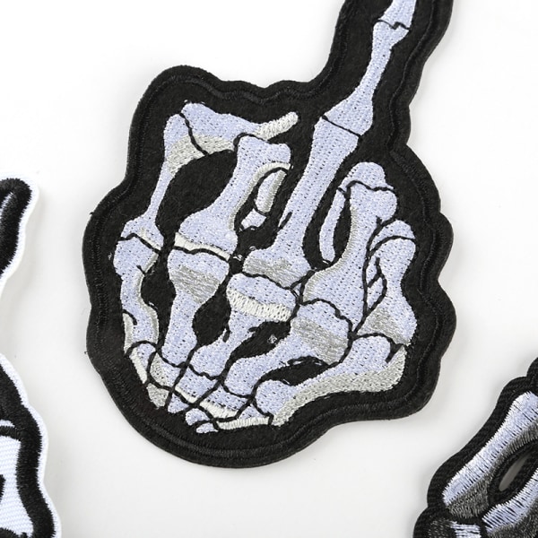 /#/5PCS Skull Middle Finger Skeleton Ghost Embroidered Patch Iron on Sew on Patch Punk rock rebellion indomitable/#/