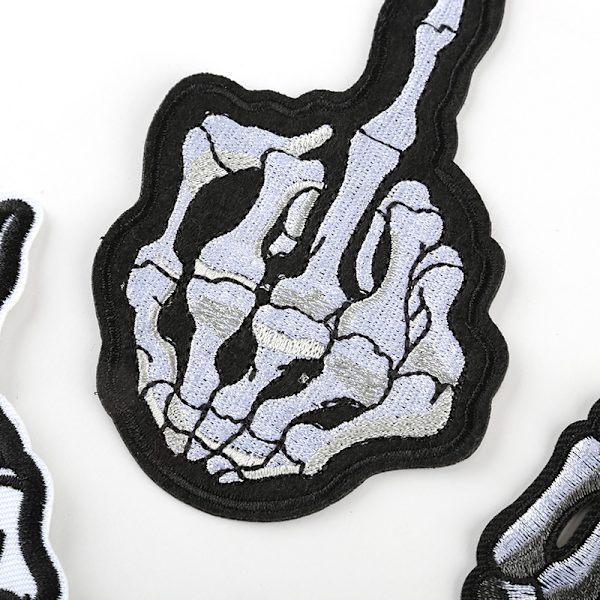/#/5PCS Skull Midterste Finger Skelet Spøgelse Broderet Patch Strygejern på Sy på Patch Punk Rock Oprør Ubøjelig/#/