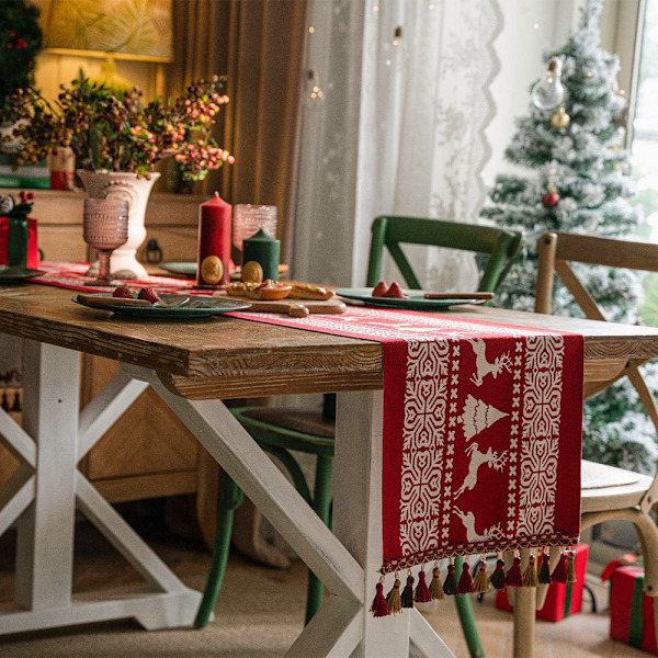 ##/Julebordløber dekoration, dug, 35*200cm, frynser##/