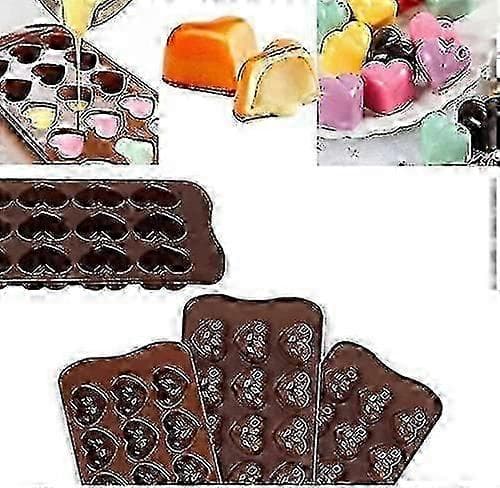 3 stk. Hjerteformet Silikone Chokoladeform, 15-hulrums Bageform Silikoneform Kan Lave Chokolade, Slik, Gelé, Isterninger, Kage, Bagværk, Voks Smelter