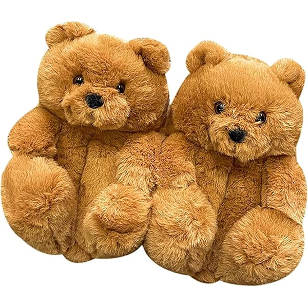 ##/Fuskpälstofflor med Teddybjörn - Brun för Kvinnor och Flickor##/