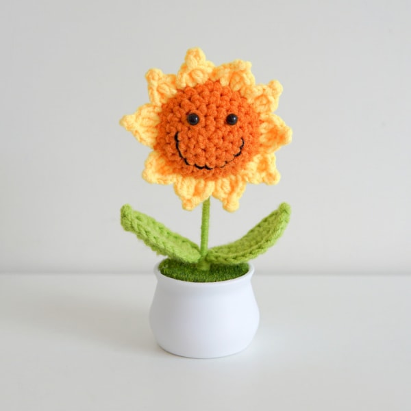 /#/Artificial plant green in pot Knitted flowers rose 1 piece/#/