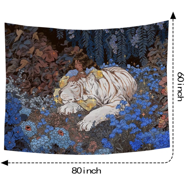 200x150cm White Tiger Bohemian Mandala seinälle ripustettava kuvakudos