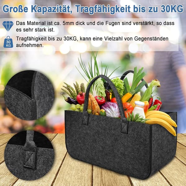 Sæt med 2 filtposer - Foldbare, transportable - Mørkegrå, alsidige