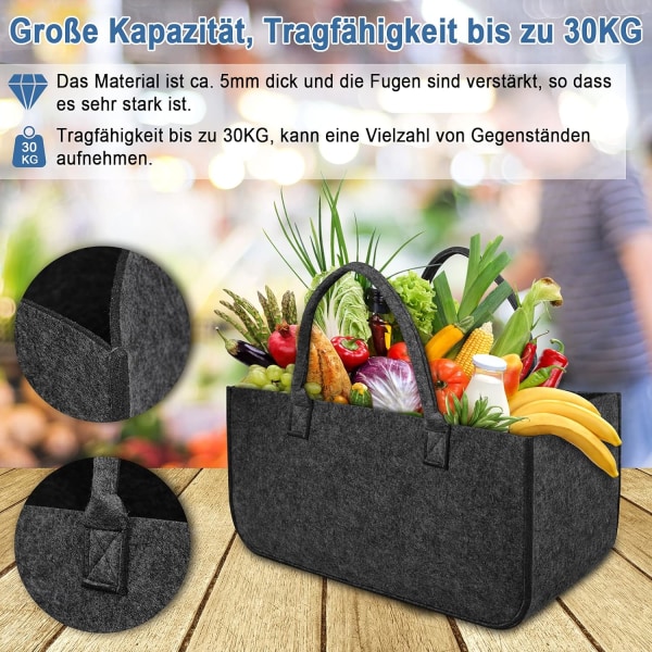 Set med 2 filttygspåsar - Vikbara, bärbara - Mörkgrå, mångsidiga
