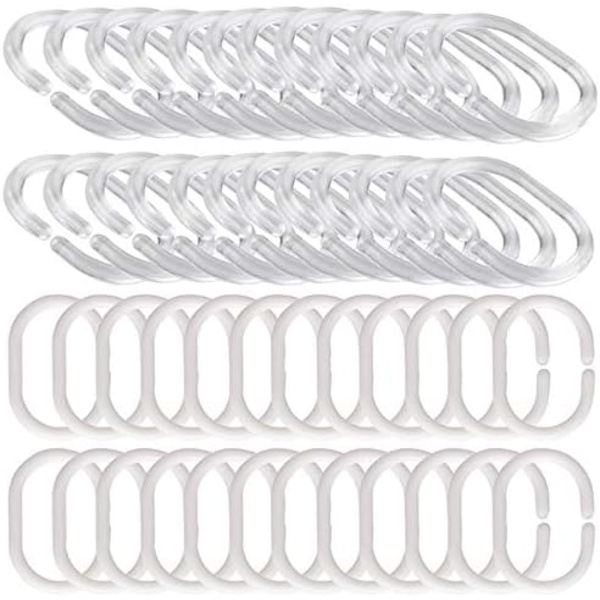 48-pack Rostfria Plast Duschdraperiringar för Badrum