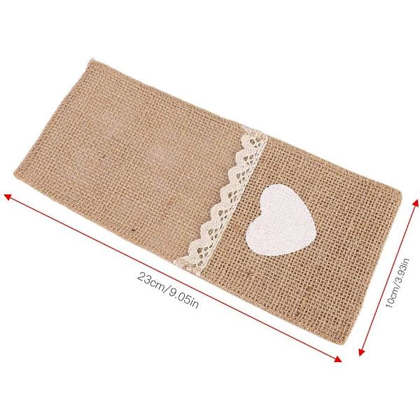 10 st Naturliga Burlap Servett Hållare, Burlap Spetsöverdragna Bordstabletter