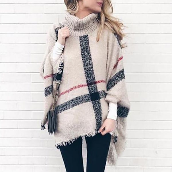 Poncho dame vinter, rullekrave, elegant (1-delt)