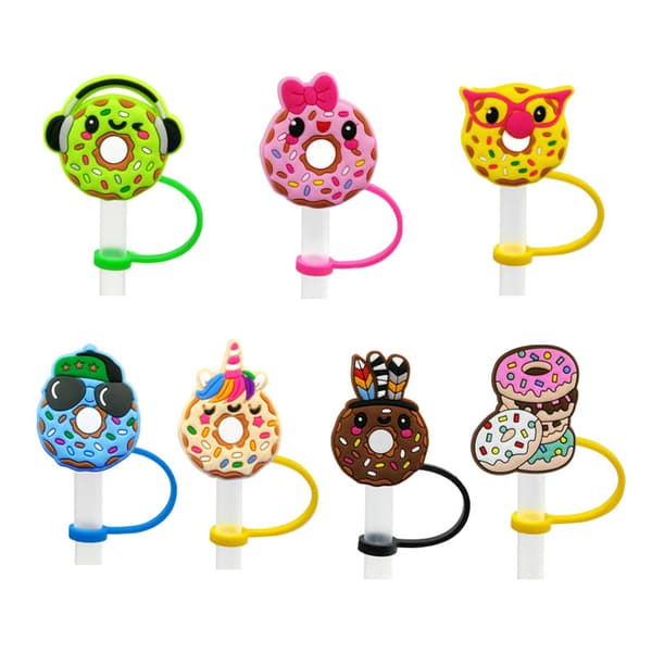 ##/stycken Donut Cartoon Sugrörsskydd för 7-8mm Sugrör, Silikon Dus##/