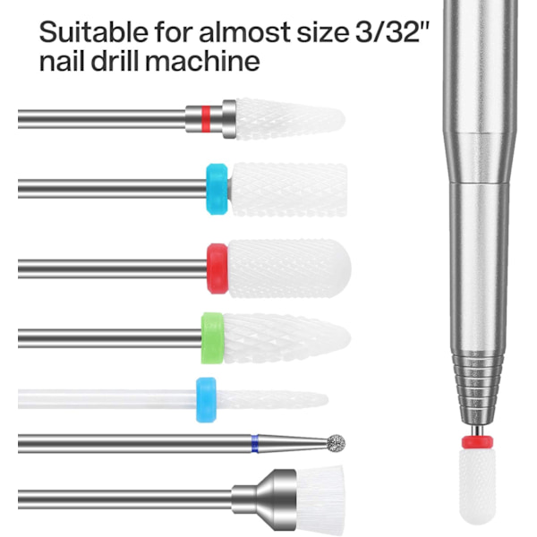 7 st Keramik Nagelfräsbits (Vita) Professionellt Set för att Ta Bort Acryl