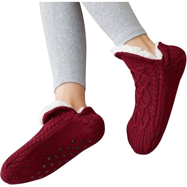 ##/Halksäkra Neutrala Tofflor - Vinröd - Inomhuslängd 260mm Vintervarma##/