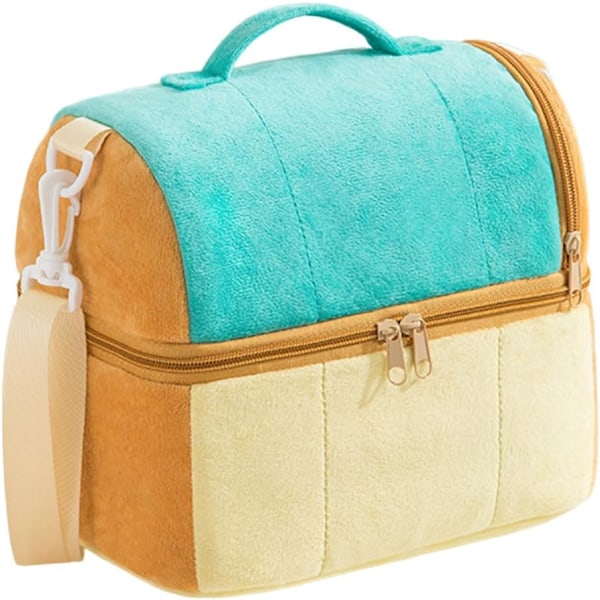 ##/Double layer Plush Cartoon Lunch Bag, Extra Thick，green##/