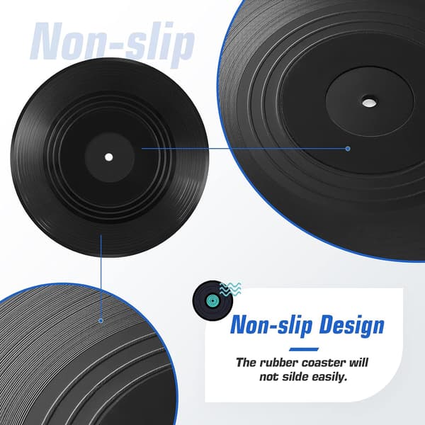 10,5 x 10,5 x 0,2 cm Vinyl-Kølebrikker, Sæt af 6 CD Retro Kølebrikker