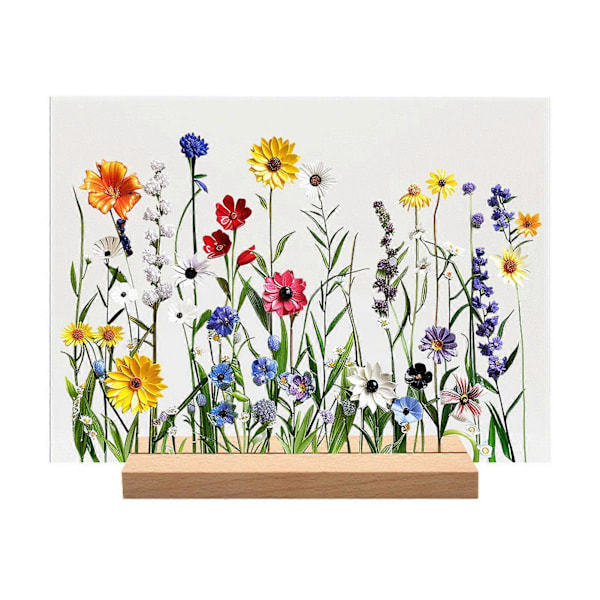 Akryl Blomst Bord Skilt med Tre Stativ Kraftig Blomsterplanter Hjemmekontor Midtstykke Skrivebordsdekorasjon Ornament B