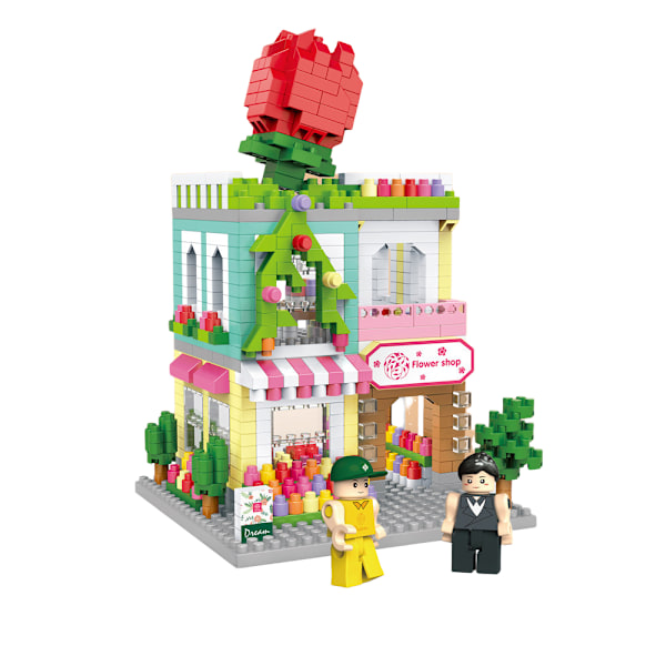 Byggkloss mini stadsgata, blomsteraffär, 908 delar