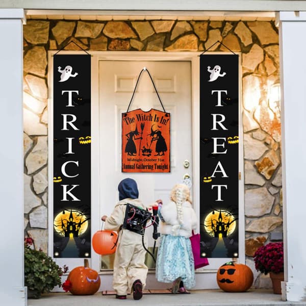 ##/Trähängande Halloween-dörrdekoration - Orange, Halloween-dekorationer, Fr##/