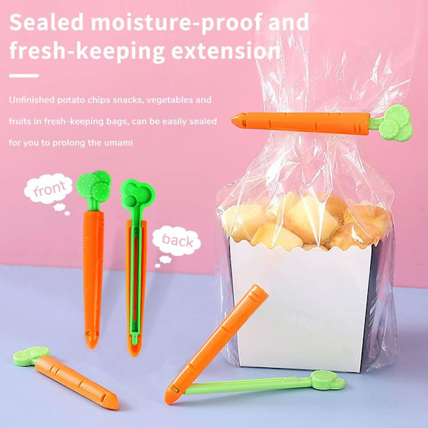 5 stk Matposeklips, Poseclips, Gulrotposeclips, Kaktus Matposeclips