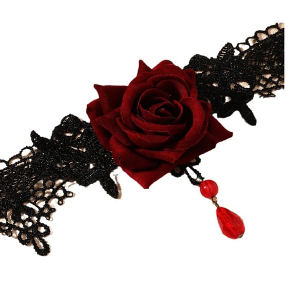 ##/Svart spets halsband, tredimensionell ros halsband##/