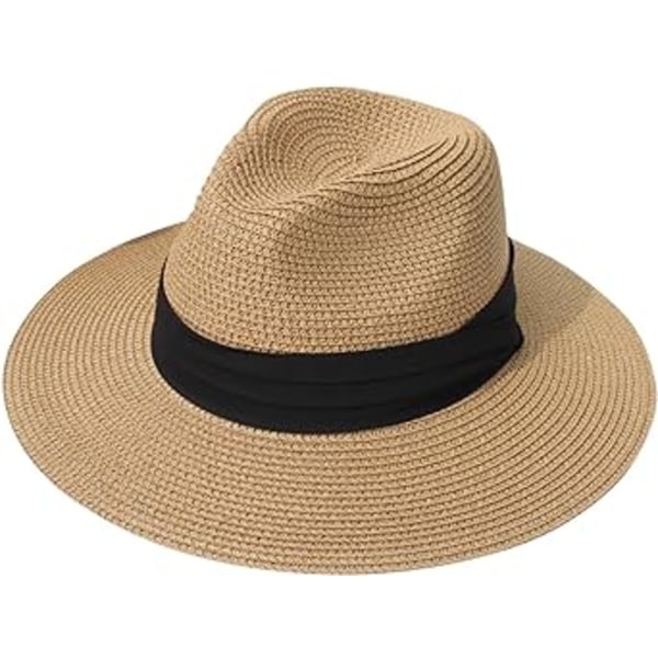 Kvinder Bred Skygge Halm Panama Roll up Hat Fedora Beach Sun Hat UP