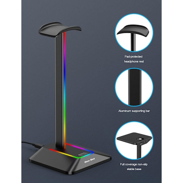 Hörlursställ RGB Headsethållare med 2 USB